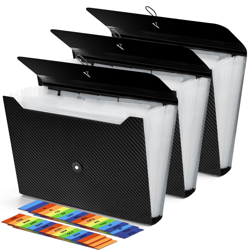 Nicecho 3Pcs Expanding File Folder, 13 Pockets Accordion File Holder Organizer, A4 Letter Size Paper Document Receipt Organizer Accordian Filing Folder - Image 1